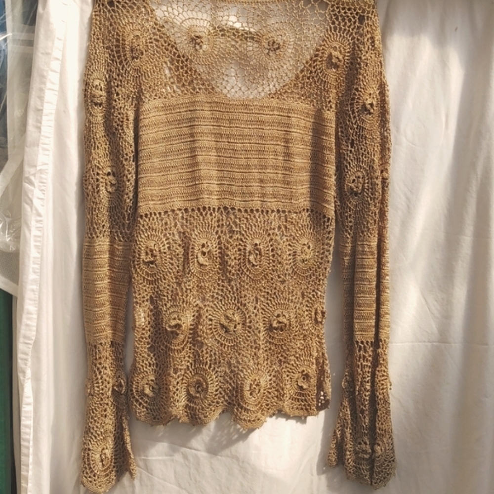 Bette Paige olive crochet sweater L